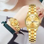 OLEVS Gold Watches for Women Luxury Wrist Watches Day and Date Waterproof Stainless Steel Quartz Analog Lightweight Ladies Watches Adjustable Bracelet Simple Dress Wristwatch Gold Black White Dial - Image 3